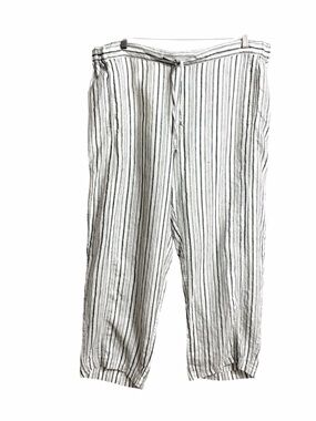 Coldwater Creek Coastal Linen Stripe Wide Leg Pants Womens 1X Pull On Beach Crop